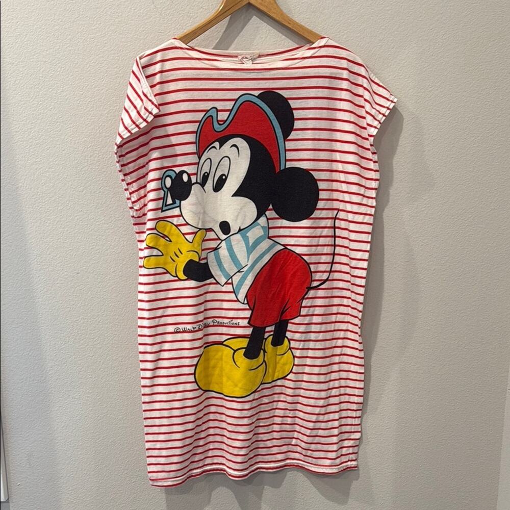 Vintage Mickey Mouse Double‎ Sided Striped Dress  Pajama Shirt